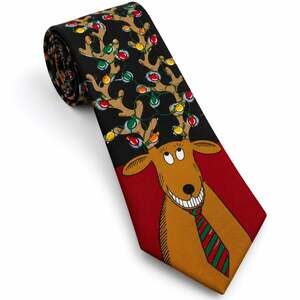 Hallmark Yule Tie Greetings Christmas Reindeer Antlers Lights Novelty Tie